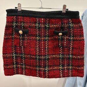 SHEIN Red and Black Plaid Mini Skirt